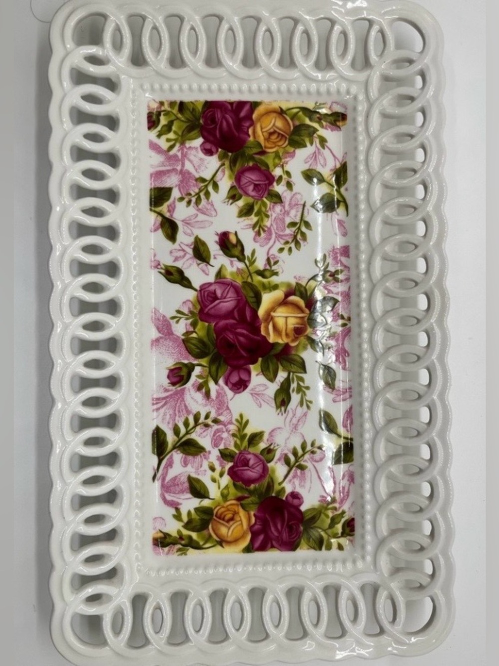 Royal Albert 'Old Country Roses' Floral Reticulated Scalloped Porcelain Tray